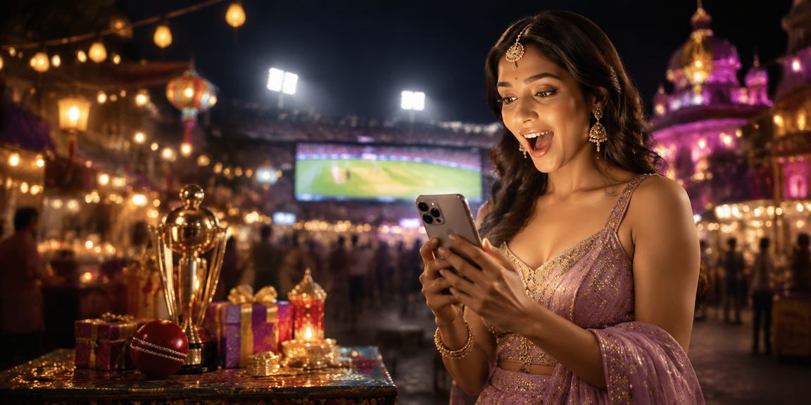 Indian user enjoying cricket betting with Bollywood style graphics